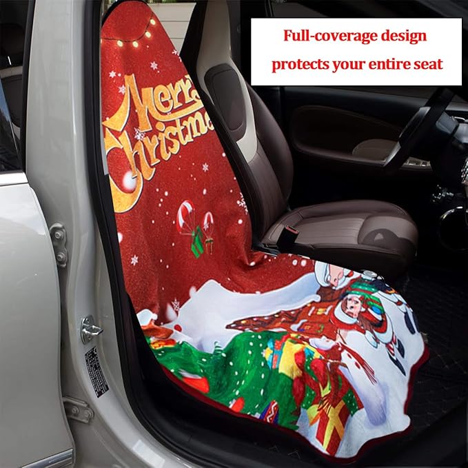 Car Towel Seat Cover, Christmas Performance Microfiber Washable Non Slip Vehicle Front Seat Covers, Sweatproof Automotive Interior Chair Protectors, Universal for SUV Automobile Truck