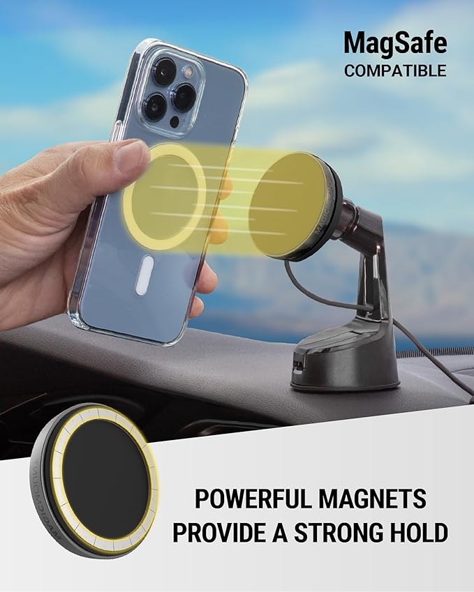 Scosche MEMSQRWD MagicMount Elite Magnetic Wireless Charging Phone Mount for Car Dashboard/Windshield with Fast USB-C Car Charger, Cell Phone Holder Compatible with MagSafe Apple iPhone 16/15/14/13/12