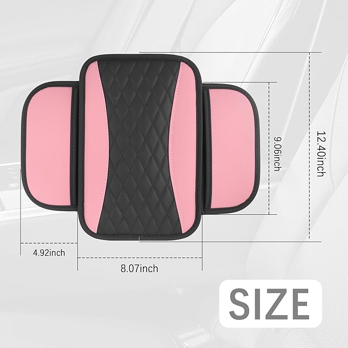 IHOTDER Patchwork Leather Center Console Covers for Cars,Upgraded Arm Rest Cover for Car with Side Storage Pocket for Car Seat Organizer,Middle Console Cover Stylish Car Decoration (Pink)