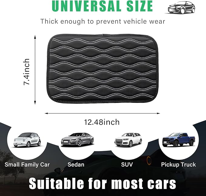 Car Center Console Pad, Waterproof Auto Armrest Seat Box Cover, PU Leather Arm Rest Protector Cushion Pad, Universal Vehicle Interior Protection Accessories for Car SUV (Black & White)