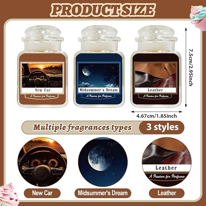 12 Pcs Car Freshener Air Freshener Paper Scented Hanging Cars Accessories Fresheners for Interior Decor Bathroom Hanging Ornaments(Leather Midsummer's Dream New Car)