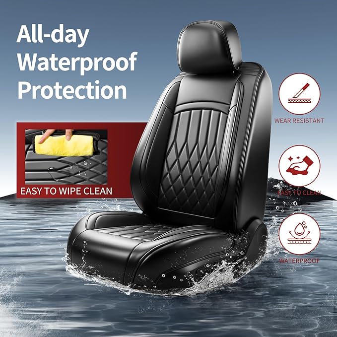 Fit for Equus Seat Covers Compatible with Hyundai Equus 2011-2016 - Waterproof Breathable Leather Automotive Seat Cushions Protector,Airbag Compatible,Full Set 5 Seats(Black)