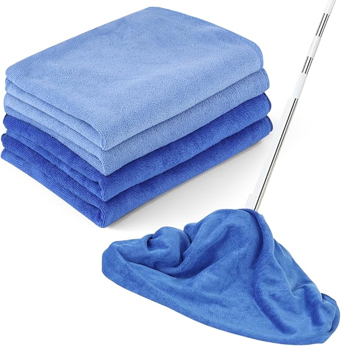 4 Pack Extra Large Microfiber Cleaning Cloths 20"x30", Lint-Free Reusable Towels for Home, Glass, Windows, Office, Kitchen, Bathroom – Mixed Blue