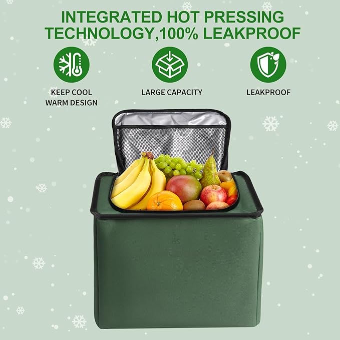 Snuopfy Car Trunk Organizer,115L Heavy Duty Collapsible Trunk Storage, with Insulated Leakproof Cooler Bag Vehicle Cargo Organizer with Lid, 3 Compartments, Straps For Car,Suv,Jeep,Sedan-Green