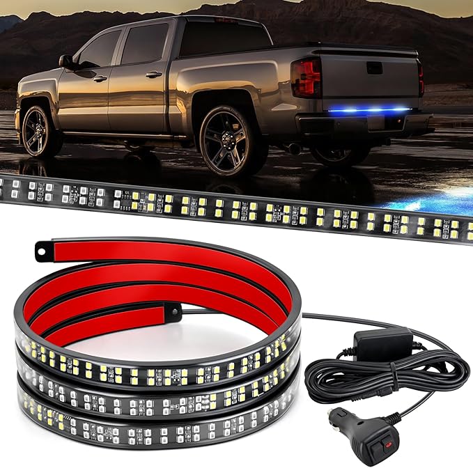 Nilight 48 Inch Truck Tailgate Strobe Light Strip Tail Emergency Bar Rear Window Warning Lamp Ultra-Bright Double Row 288 LED for Pickup Trailers Construction Vehicles Car SUV, Blue White