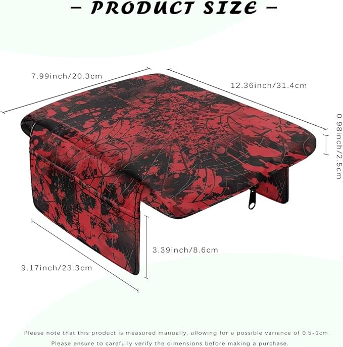 Wanyint Bloody Print Cobweb Auto Center Console Cover Armrest Seat Box Cover Protector with 4 Storage Bags Middle Console Pad Arm Rest Covering for Car Side Storage Box for Women Men