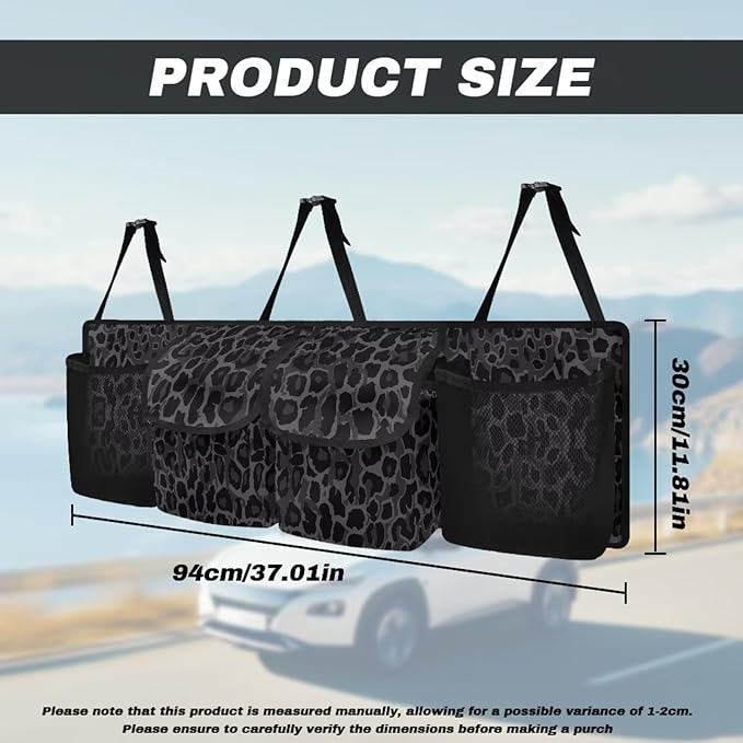 Car Trunk Organizer Small SUV Trunk Organizers and Storage, Balck Leopard Print Car Organization Women Stylish Car Accessories with 4 Pockets, Leave Room for Buying and Shopping