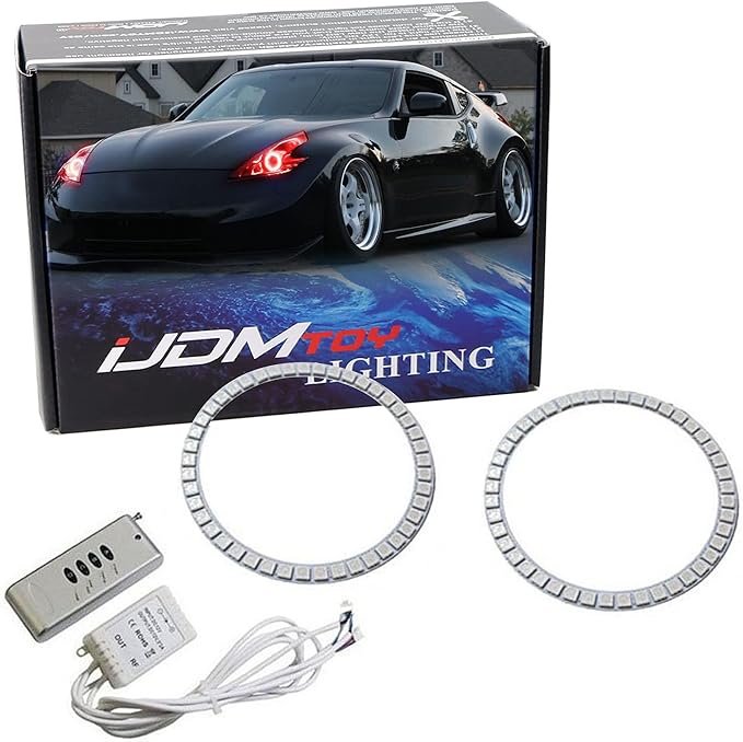 iJDMTOY 7-Color RGB LED Halo Ring Lighting Kit Compatible with 2009-2020 Nissan 370Z Projector Front Road Illuminating Light Retrofit w/Adjustable Setting