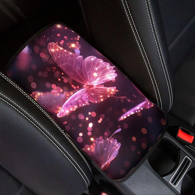 Auto Center Console Pad for Women Butterfly Car Armrest Cushion Covers, Automotive Body Parts Easy to Install & Wash