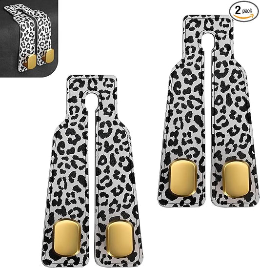 2 PCS Car Seat Back Storage Headrest Hooks, Multi-function Backseat Hanging Organizer for Bag & Phone, Leopard Print Suede Leather Hook, Hidden Storage Accessory for Cars (Black)