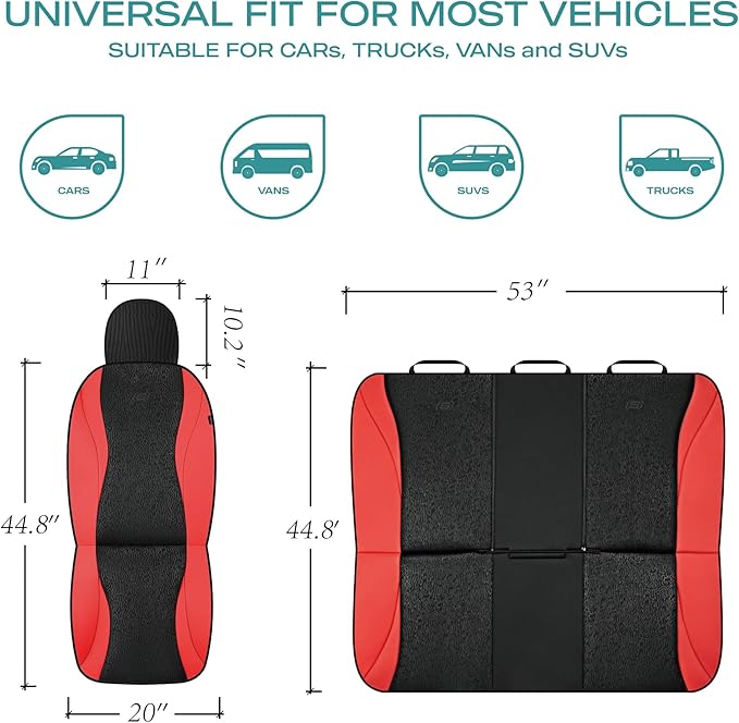 Skechers Car Seat Covers,Leather Seat Covers with GOGA Mat Technology,Waterproof Car Seat Covers Front Seats,Airbag Compatible,Comfort Universal Fit for Most Cars,Vans,Trucks,SUVs,Red