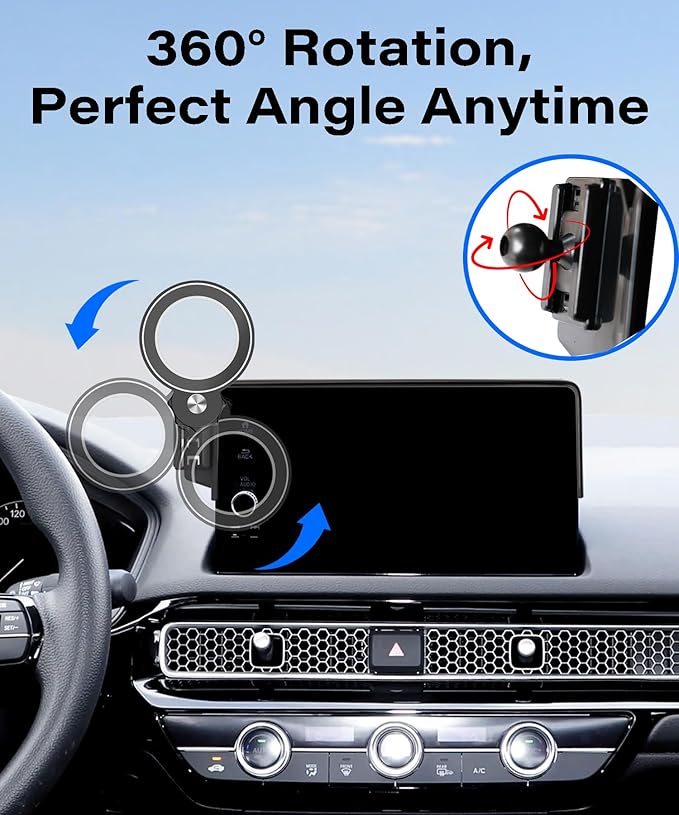 Car Phone Holder for Honda Civic 2022-2026 / Acura Integra 2023-2025 Accessories Apply to 7/9 Inch Touch Screen Fixed Clip Magnetic Cell Phone Mount Hands-Free 360 Degree Rotation