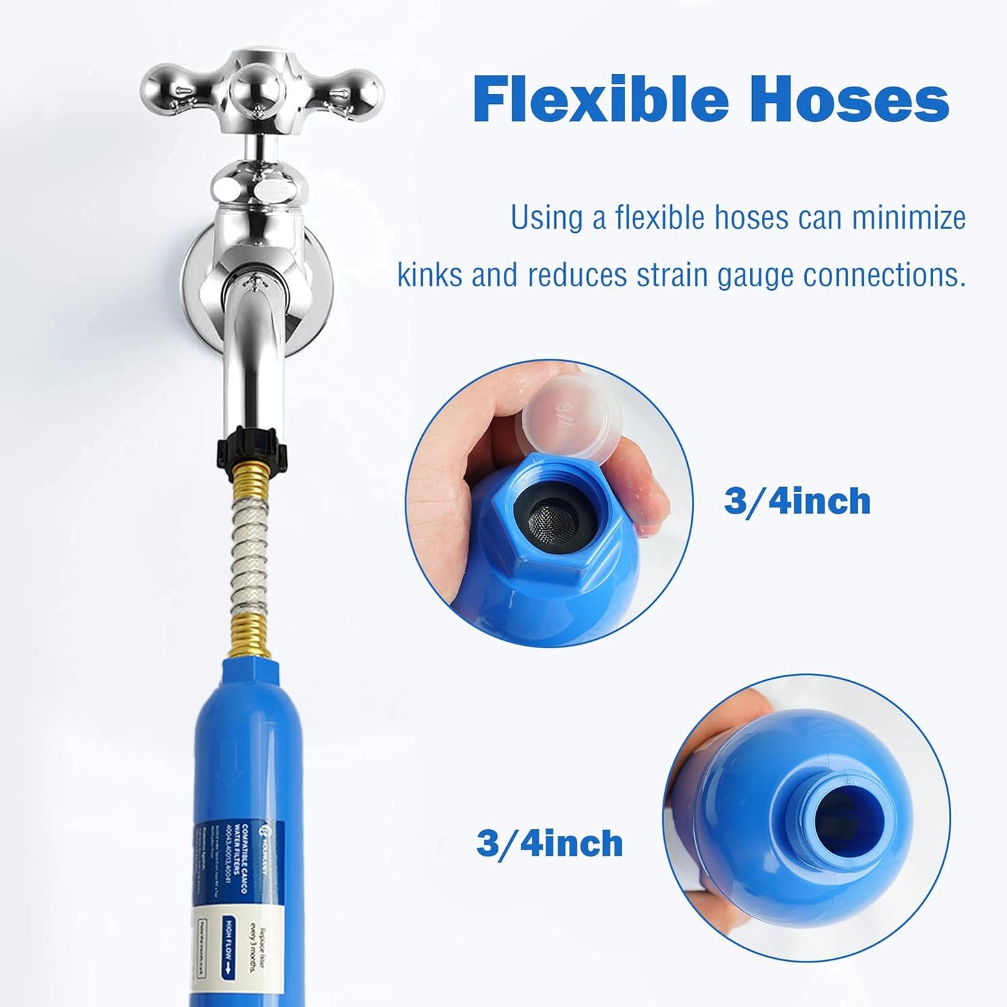 Hourleey 2 Pack RV Inline Water Filter with 2 Flexible Hose Protector, Reduce Bad Taste, Odors, Rust, Fluoride, Chlorine and Sediment in Drinking Water, Dedicated for RVs Campers Marines