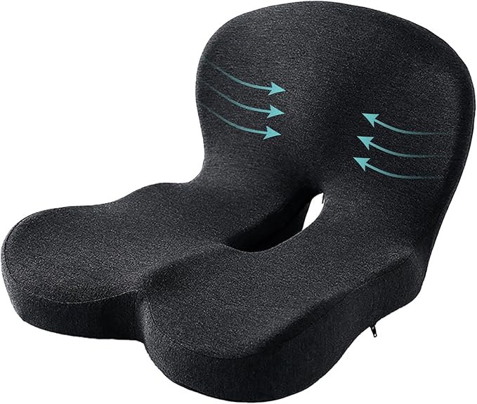 Casimer Ergonomic Seat Cushion for Truck Drivers, Office Chairs, Car Seats Memory Foam Chair Pad for Back Pain, Non-Slip, Long Sitting Support, Car Seat, Desk Chair Use (Black)