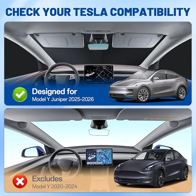 10PCS Sunshade Roof & Full Windshield Side Window for Tesla Model Y Juniper 2025-2026, Foldable Window Shades with Suction Cups, Sunroof Cover with No-Sag Design, Heat Insulation Privacy Camping