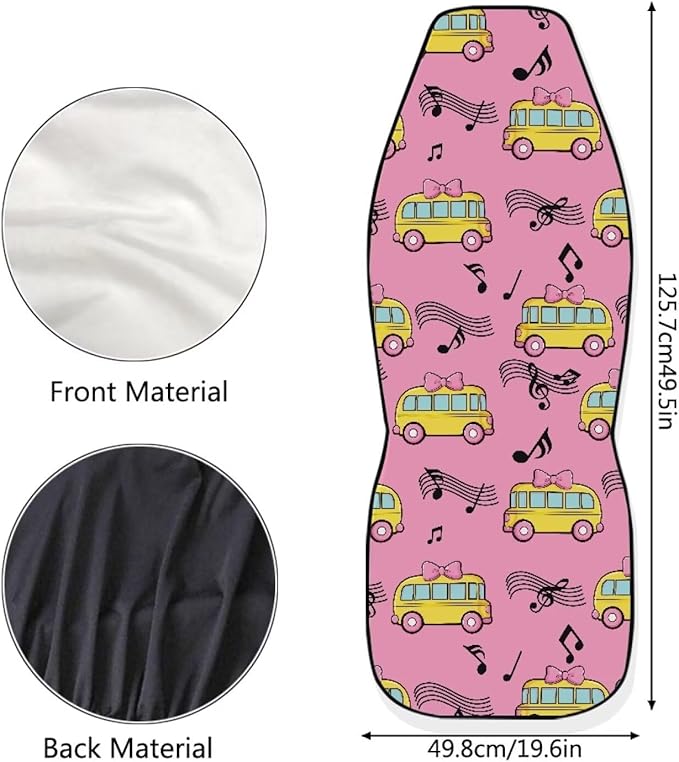 Car Seat Covers 2 Pcs Breathable School Bus Pink Car Seat Cover Stretch Polyester Fabric Cover Removable Automotive Accessories Universal Fit for Most Cars,SUV, Trucks