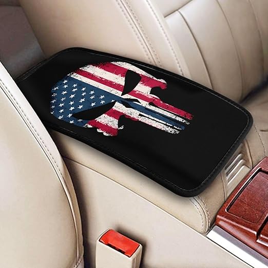 Face American Flag Car Auto Armrest Cushion Cover Accessories Center Console Seat Box Pad Protector Universal Decoration for Most Vehicle SUV Truck