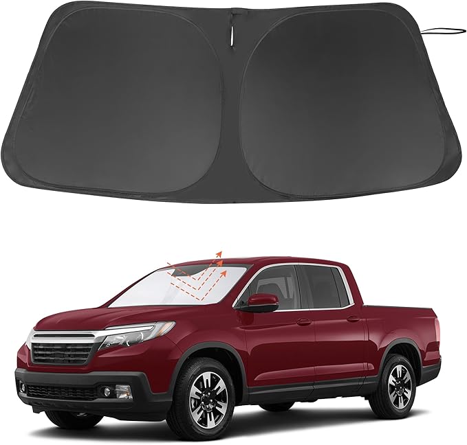 Windshield Sun Shade Custom Fit for 2017-2024 2025 2026 Honda Ridgeline Crew Cab Accessories Foldable Sunshade Sun Blocker Protect Car from Sun Rays & Heat Damage Keep Car Cooler