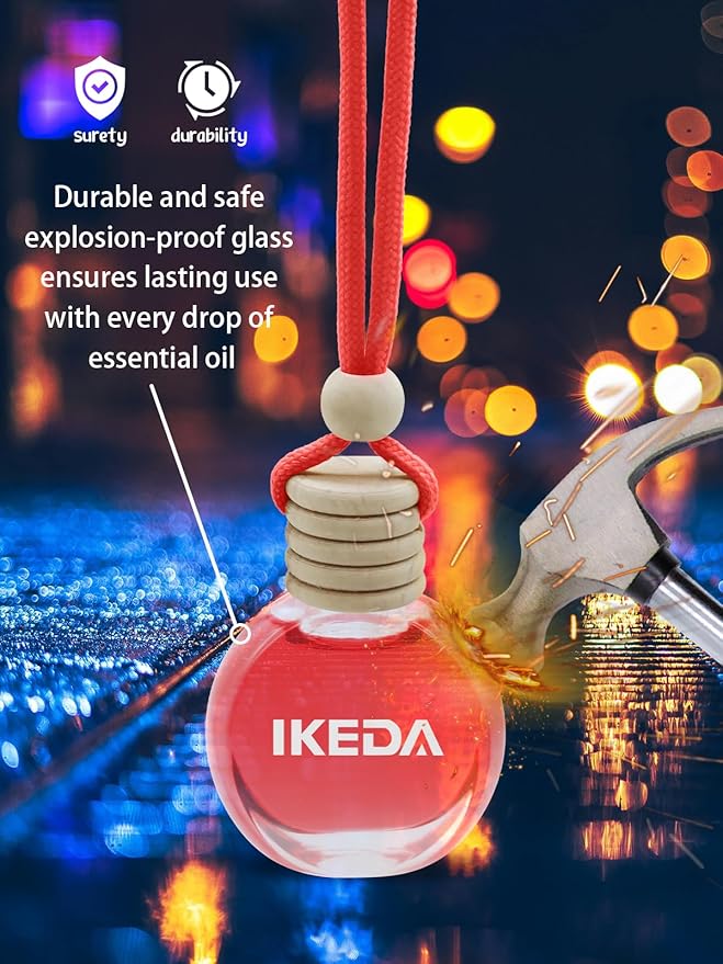 Ikeda Car Air Freshener: Hanging Car Smell Air Freshener | 10ml Hanging Car Perfume | Long Lasting Fragrance | Strong Scents Diffuser for Auto Home (Cherry)