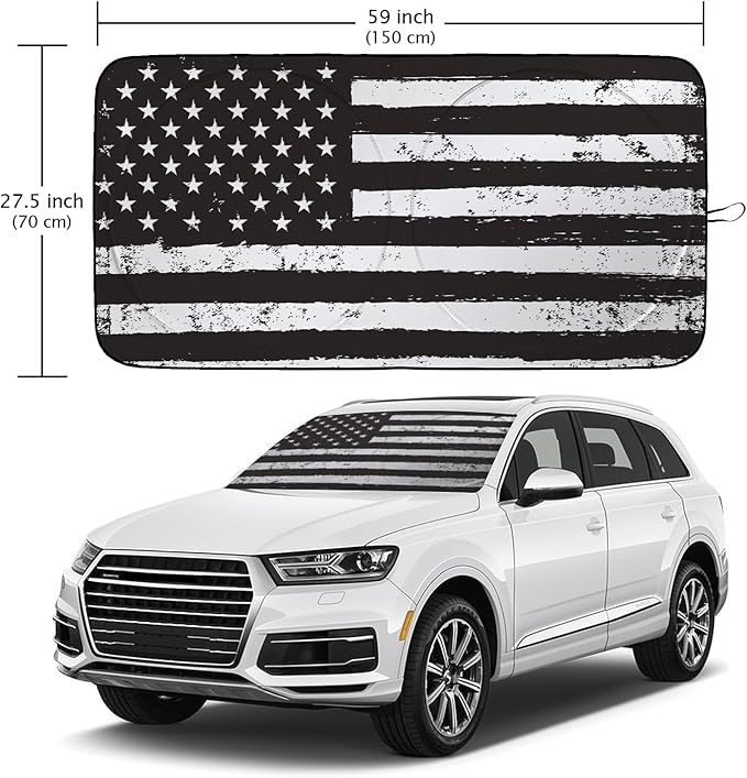 American Flag Car Windshield Sun Shade Foldable Sunshade Front Window Cover Sun Visor Protector Accessories (59x27.5 inches)