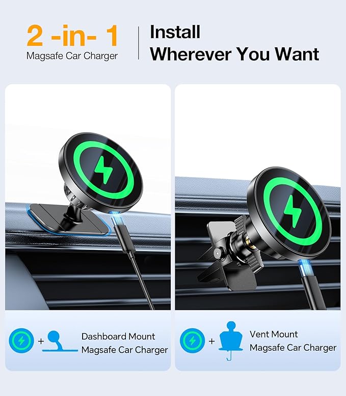 for MagSafe Car Mount Charger【20* N55 Magnet】 carmount 2.0 Magnietic Phone Holders for Your Car Air Vent Phone Mount for Car Vent Dashboard Wireless Car Charger for iPhone 17-12 Pro Max Magsafe Case