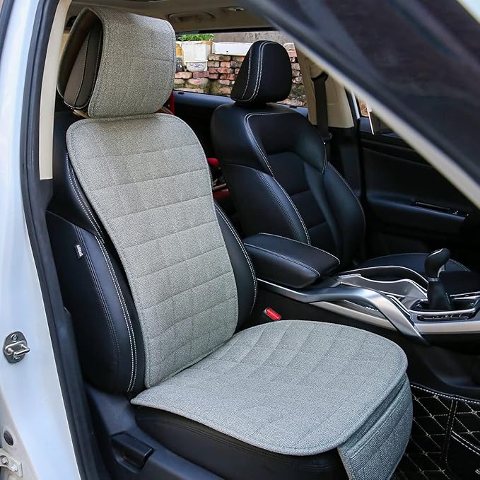Suninbox Car Seat Covers Front Seat Only,Cloth Car Seat Covers,Linen Car Seat Protector Universal Fits Most Automotive,Vans,SUVs,Trucks Gray