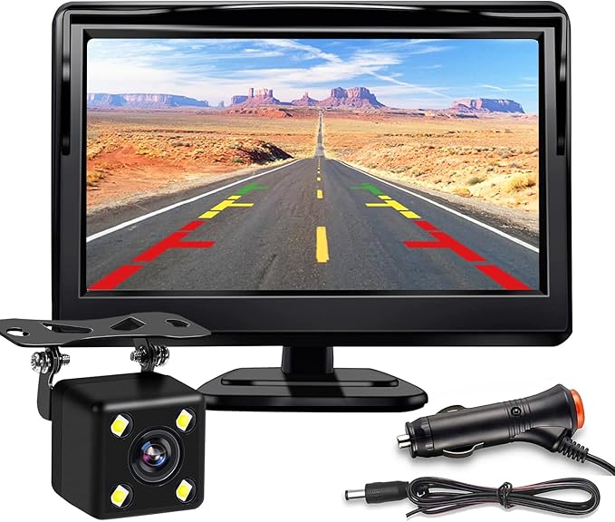 Kairiyard Backup Camera with 5Inch Monitor, 170 Degree Wide View Angel Night Vision Waterproof Vehicle Reverse Rear View Camera System for Car Truck
