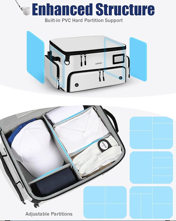 LOINTET Golf Trunk Organizer, Waterproof Car Golf Locker with Separate Ventilated Compartment for 2 Pair Shoes, Golf Storage for Balls, Tees, Cap, Clothes, Gloves, Accessories, Gifts for Men, Women