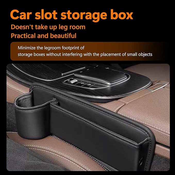 Pack-1 Car Organizers Storage Box, Car Seat Gap Filler with Cup Holder, Leather Center Console Side Storage Box, Universal for Most Cars, Trucks, Vans (Black), YUMCWH2408BL-1PC