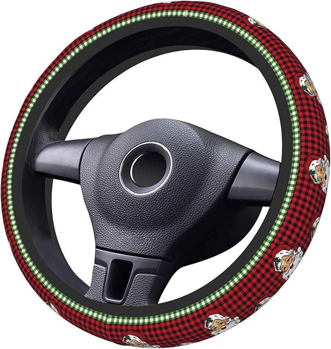 Christmas Steering Wheel Cover Women Men Elastic Stretch Soft Car Santa Wheel Protector Universal Breathable No-Slip Car Accessories for Truck Van SUV Auto Fit 14-15 Inches