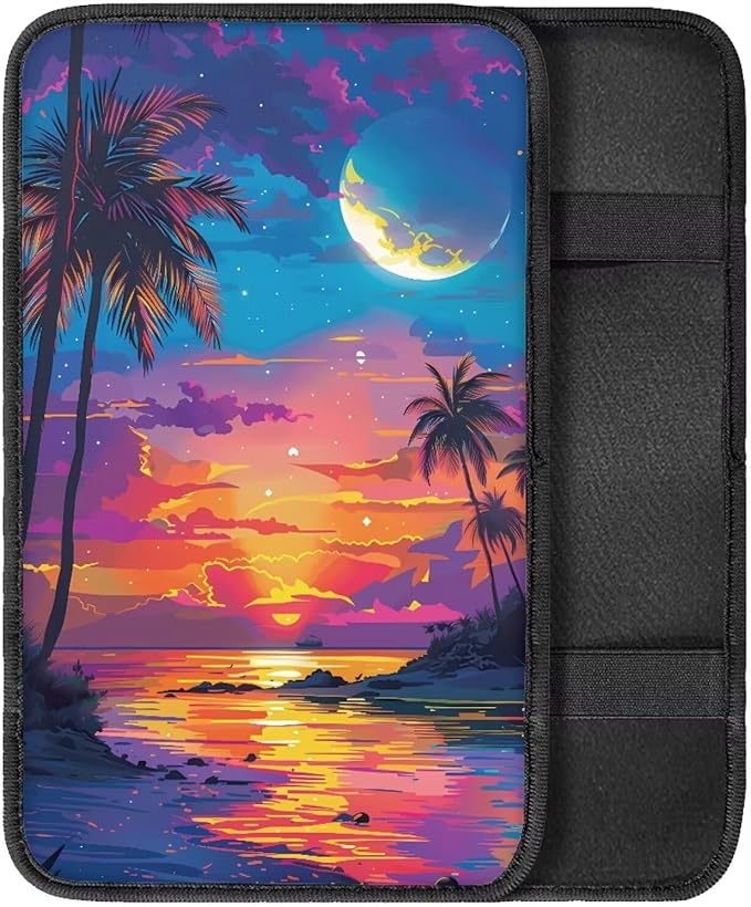Moon Palm Armrest Pad Cover for Cars Arm Rest Cushion Pads Car Center Console Cushion Non Slip Car Accessories Car Xmas Decoration