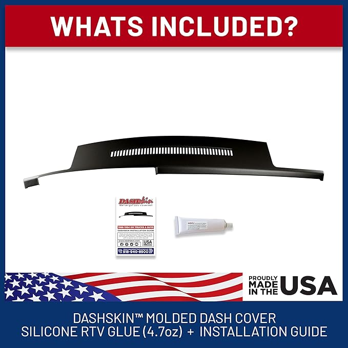 DashSkin Dash Cover Compatible with 1988-1994 C1500 C2500 C3500 K1500 K2500 K3500 Silverado Sierra Tahoe Yukon Suburban in Black - Hard Molded Plastic Dashboard Cap