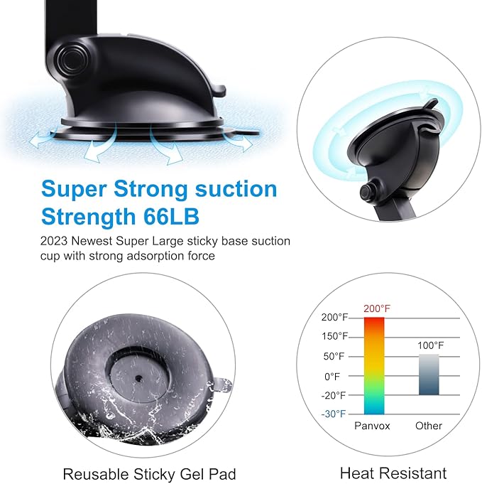 Magnetic Phone Car Mount, Universal Dashboard Windshield Car Phone Mount Holder with Upgraded 3.2" Suction Cup,8 Strong Magnets Compatible with iPhone 11 Pro X XS Max XR Galaxy Note10 S10 (B)