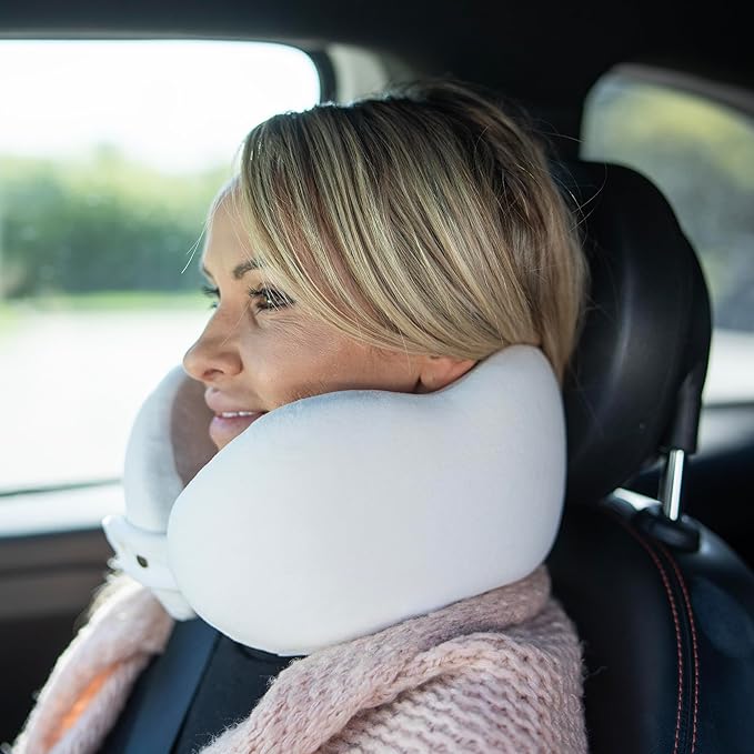 Women's Small Fitted Neck Pillow for Traveling, Memory Foam Travel Pillow, Travel Neck Pillows for Airplanes, Travel Essentials for Flying, Car Essentials for Women, Plane Pillow in Ash