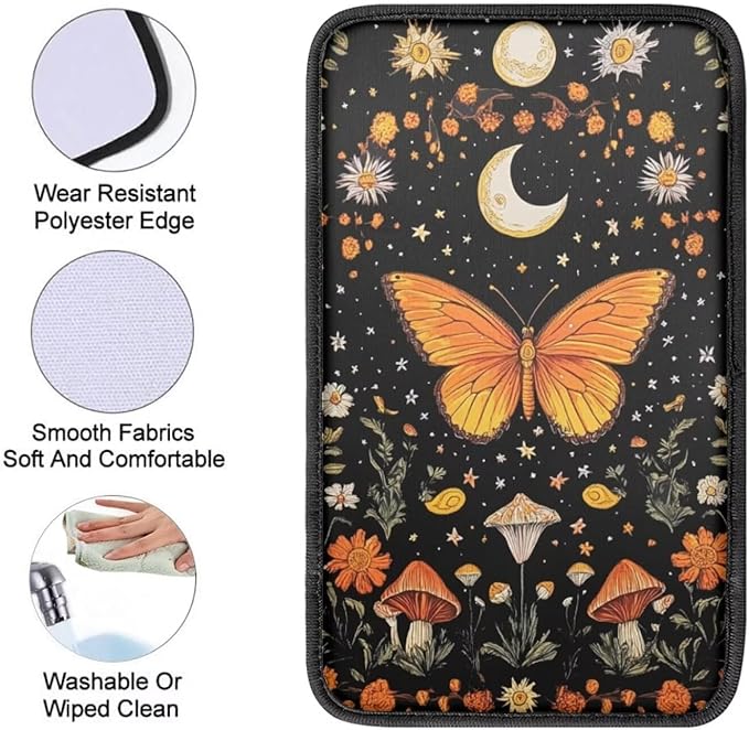 Dreaweet Car Center Console Cover Butterfly Car Accessories for Women Soft Comfy Car Arm Rest Cover Pad Universal Non-Slip Armrest Cover for Car Truck Van