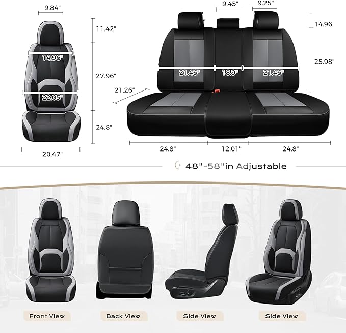 Coverado Seat Covers, Premium Nappa Leather Car Seat Covers Front Seats, Waterproof Car Seat Protector with Lumbar Support, Front Driver Seat Covers Universal Fit for Most Cars (Black&Gray)