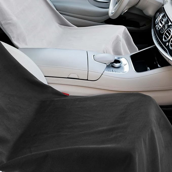 2 Pack Car Seat Towel Covers with Storage Bag 63 x 32 Inch Athletic Running Towel Seat Sweat Washable Non Slip Cover Gift for Car Outdoor Sport Activities (Black,Gray)