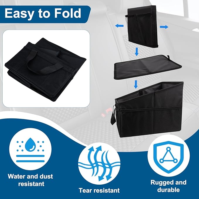 Car Seat Organizer Backseat, Car Organizer, Collapsible Small Car Seat Storage Organizer with Divide, Handles and Mesh Pockets for Front/Rear Consoles Back Seats Traveling and Storing Children's Items