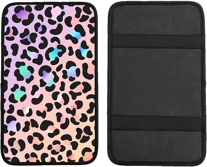 Pink Gradient Leopard Auto Center Console Pad,Car Armrest Pad Car Armrest Seat Box Cover Protector for Most Cars