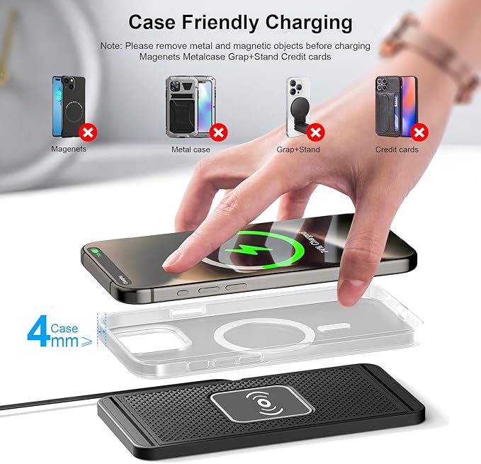 Wireless Charging Pad for Car for Jeep Gladiator, 15W Fast Wireless Charger Mat Non-Slip Silicone Car Center Console Phone Charging Pad,A/15W-Type-c