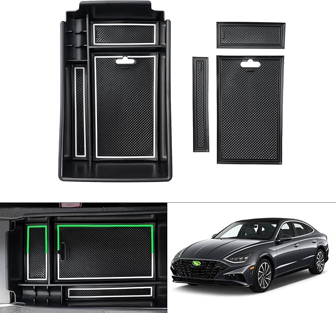 Autorder Center Console Organizer for 2020 2021 2022 2023 Hyundai Sonata Accessories Armrest Storage Box Secondary Insert Tray with 2 Color Mats