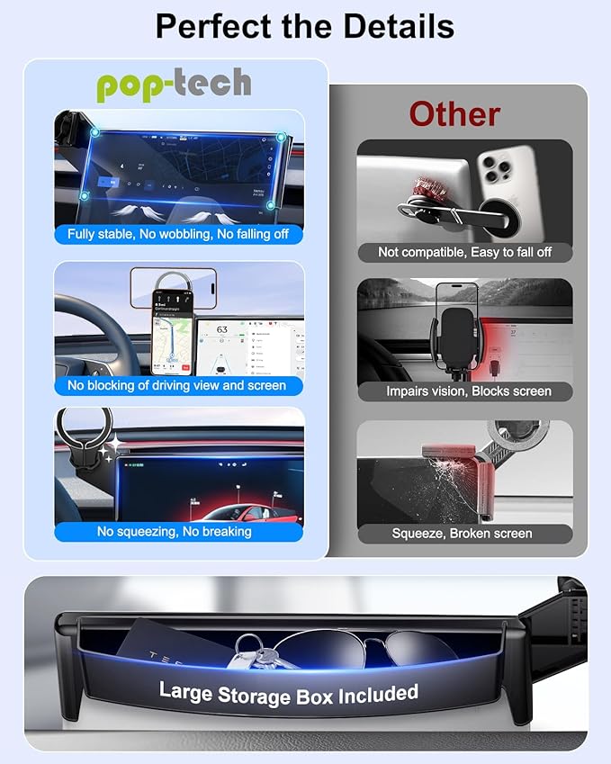 pop-tech Magnetic Car Mount for Tesla Model 3 Highland 2024 2025 & Model Y Juniper 2025 (Standard) 15.4-Inch Screen: for MagSafe Strong Magnets Cell Phone Holder for iPhone
