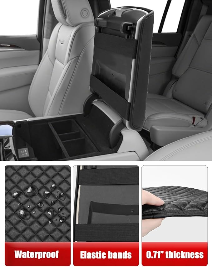 KBH Center Console Armrest Cover for Cadillac Escalade 2021-2026, Vinyl Leather, Car Arm Rest Lid Protector Cushion, Interior Accessories, Anti-Scratch, Black