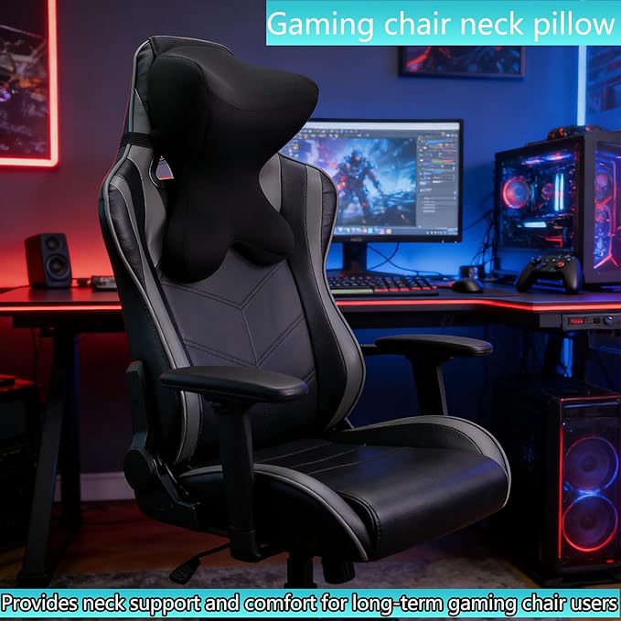 Car Neck Pillow for Driving Seat Car headrest Pillow/Gaming Chair Pillow with Adjustable Strap Removable Cover Ergonomic Design Neck Support Pillow for auto, Office Chair, Gaming Chair(Black)