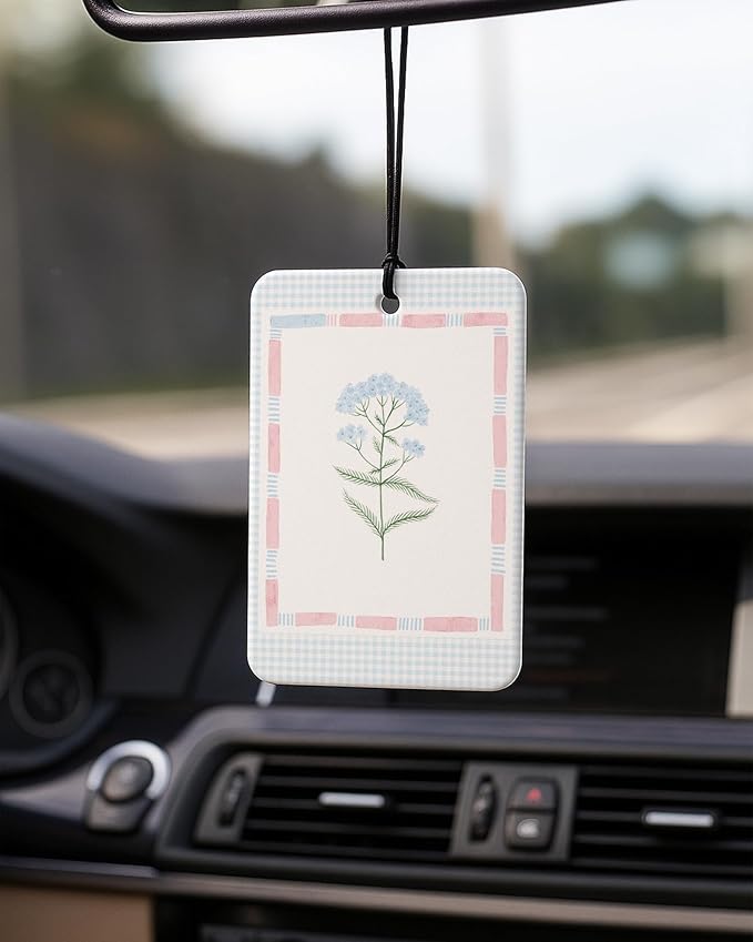 Girly Floral Car Air Freshener 4 Pcs Coconut Scented, Preppy Pink and Blue Flower Car Accessories Mirror Decor for Women, Cute Aesthetic Hanging Air Freshener for Cars Closet Drawer Books