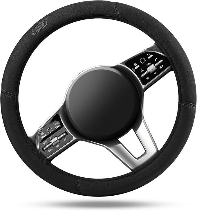Skechers Steering Wheel Cover, Memory Foam Car Steering Wheel Covers,14.5-15inch Anti-Slip Safety Comfortable Design Universal Men Women Fits for 95% Truck,SUV,Cars(Black)