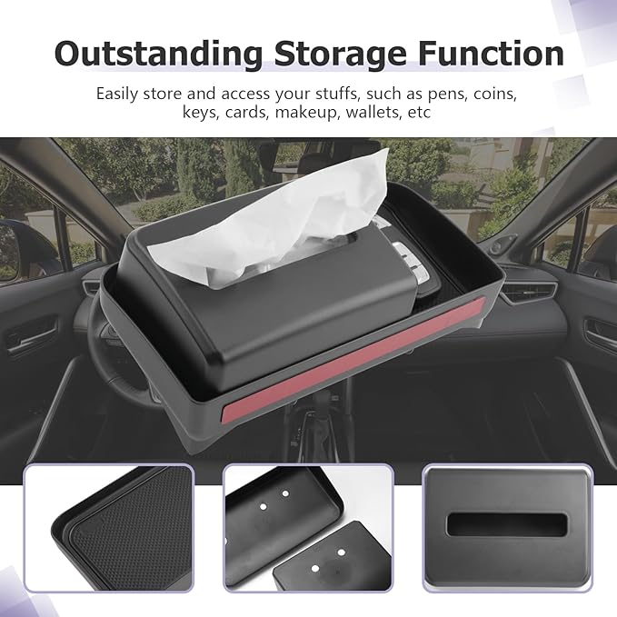 LUWU Dashboard Storage Tray Compatible with 2019-2024 2025 Toyota Corolla / 2022 2023 2024 Corolla Cross Accessories Center Console Display Box Hidden Tray Silicone Organizer Tray w/Tissue Box