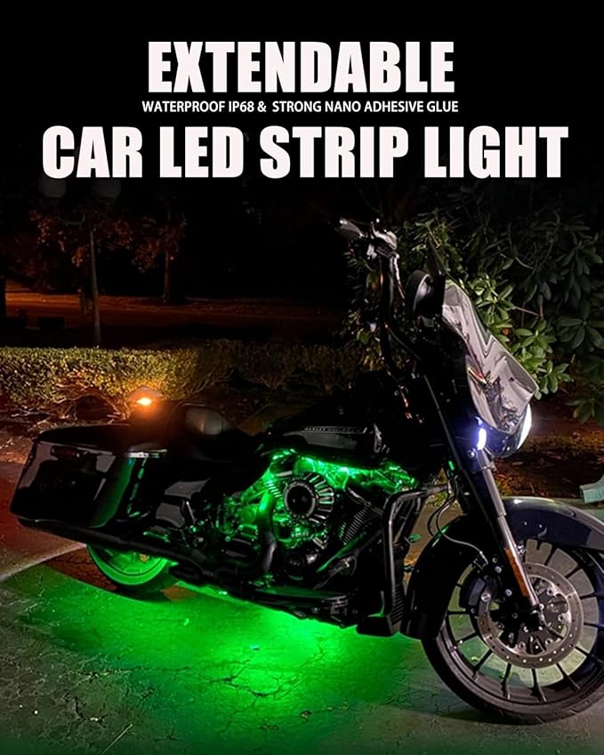 Car Led Strip Lights Connectable 12v led Light Strip 12" Green LEDs Light Strips for Cars Motorcycle Golf Cart Interior & Exterior Boat Marine Waterproof Led Strip 12V, 4Pack