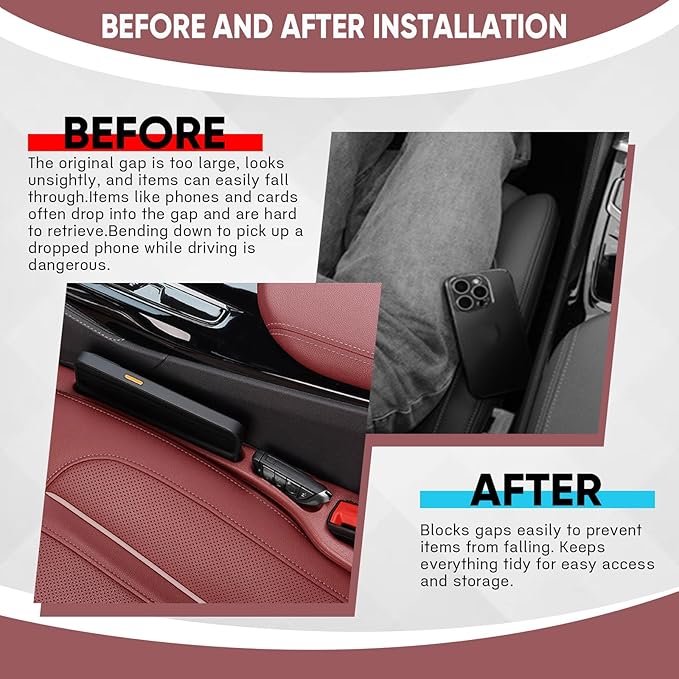 2PCS Car Seat Gap Filler Organizer, Upgrade Car Gap Filler with Fill and Storage Function for Storing Phones Keys Cards, Universal No Drop Seat Guard for Cars (Red)
