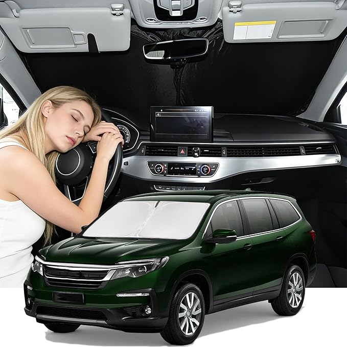 Windshield Sunshade for Honda Pilot 2009-2015 Sun Shade Car Windshield Accessories Upgrade 4 Layers Blocks UV Rays Custom Fit Pilot 240T Car Window Shades Front Windshield Keep Cool Foldable